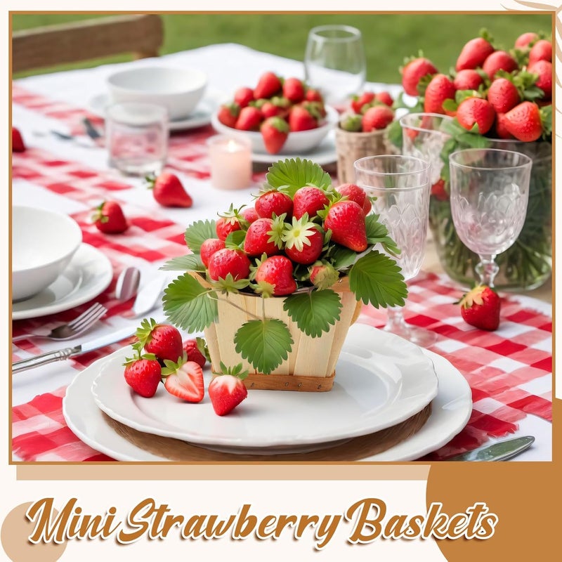 Marsui 10 Pack Mini Square Wooden Bushel Apple Baskets with Handle, 5.1 x 3.9 x 3.1 Inch Berry Picking Baskets Small Fruit Strawberries Buckets for Autumn Harvest Farmers Market Decoration - Image 3